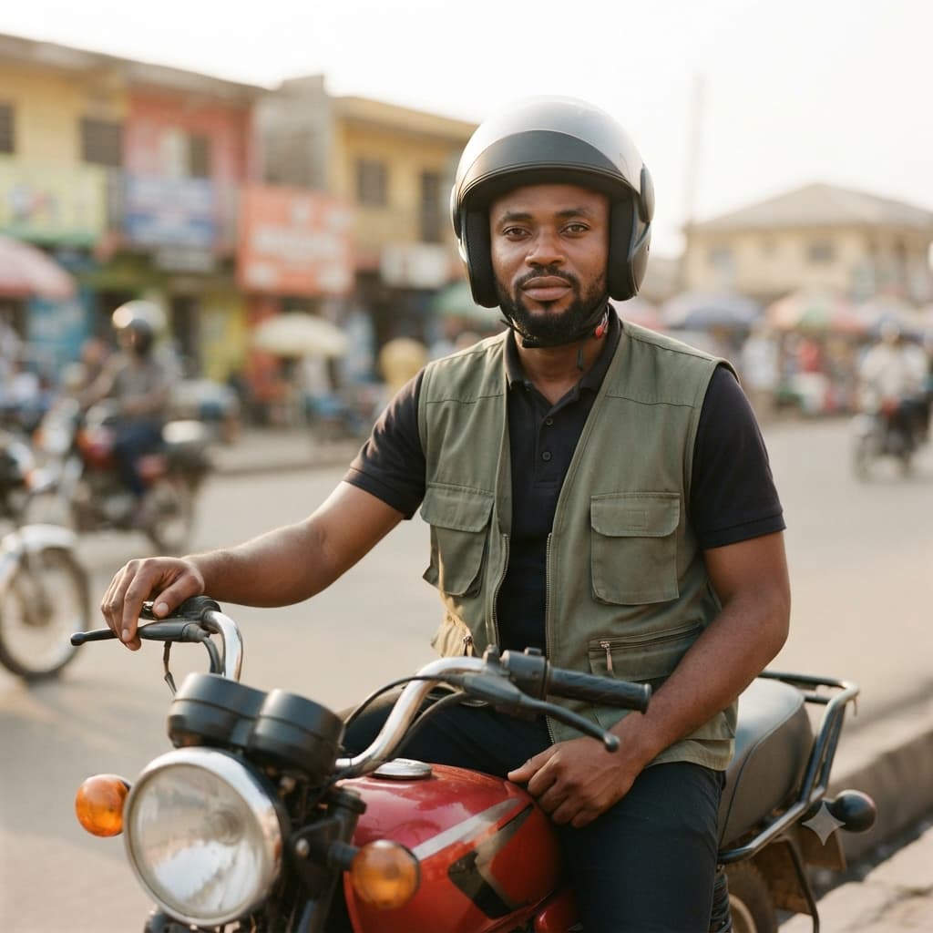 A verified Carty delivery rider on a motorcycle in Lagos